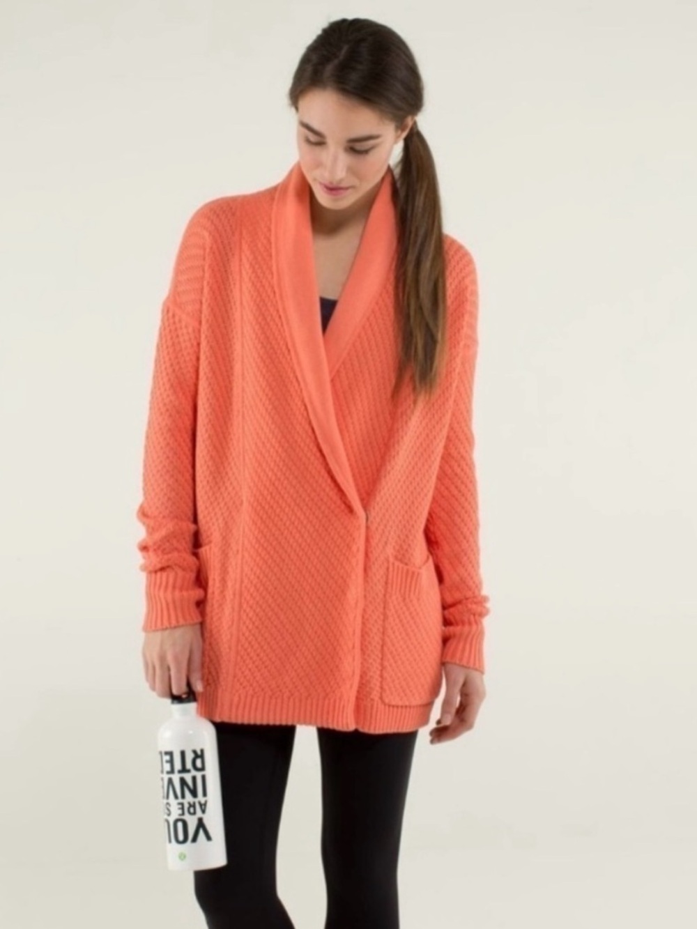 lululemon athletica Coral Orange Shawl-Collar Knit Cardigan